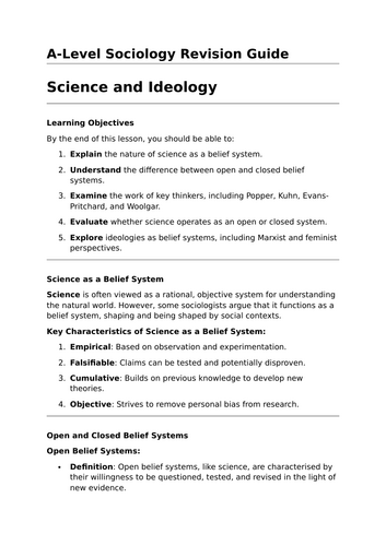 Science and Ideology - A-Level Sociology