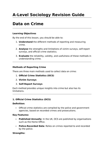 Data on Crime - A-Level Sociology