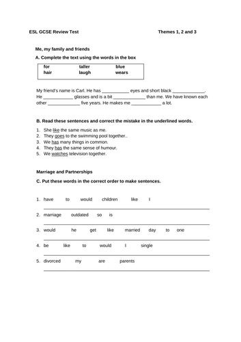 ESL GCSE Review - Themes 1, 2 and 3