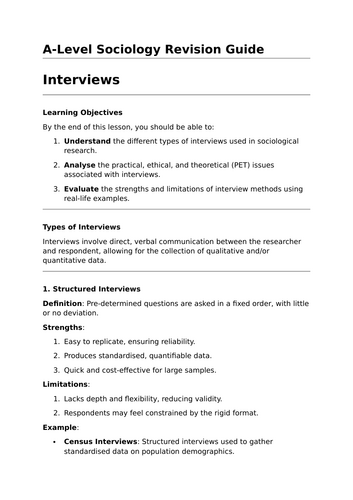 Interviews - A-Level Sociology