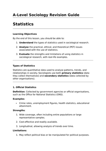 Statistics - A-Level Sociology