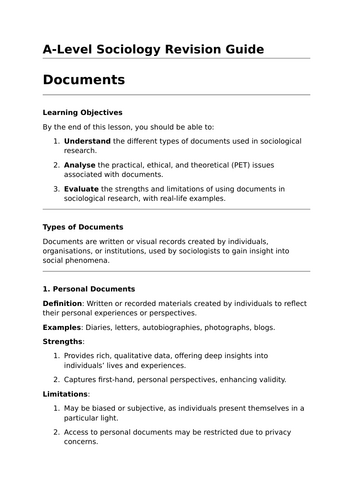 Documents - A-Level Sociology