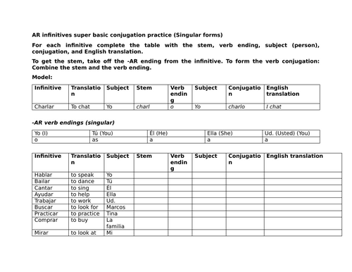 AR infinitives super basic conjugation practice