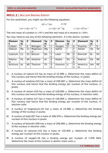 Radioactivity: Binding Energy Calculations