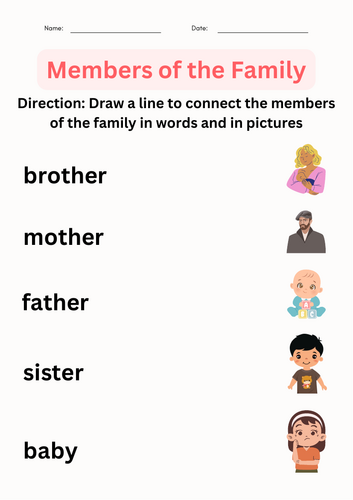 Printable Family Tree Activity Worksheet for Grade 1, 2, 3