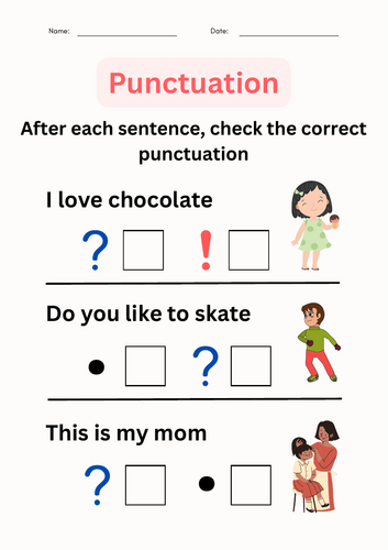 Punctuation Activity Worksheets for grade 1, 2, 3