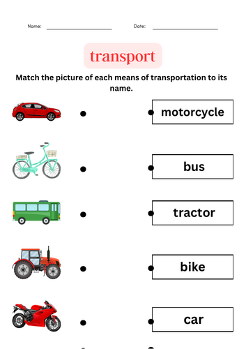 Transport Activity Worksheets for Kindergarten