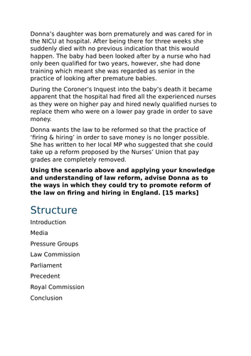 A-Level Law: Law Reform 15 Mark Essay + Model + Plan - Eduqas English Legal Systems