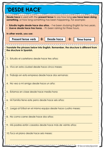 Using 'desde hace' worksheet