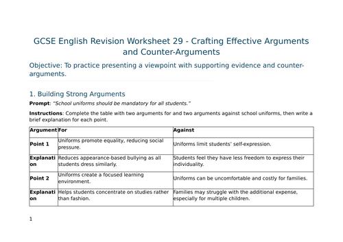 Crafting Effective Arguments and Counter-Arguments – GCSE Worksheet 29