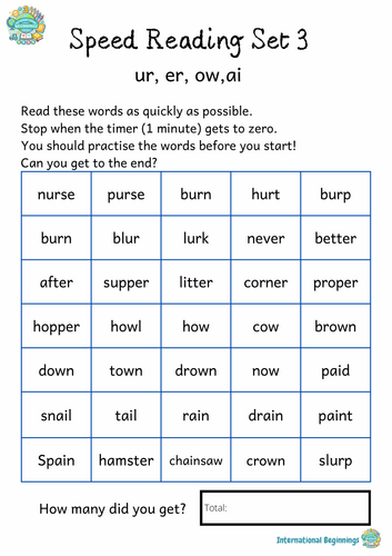 PHONICS - Speed Reading Set 3 ( ur, er, ow, ai) - International Beginnings