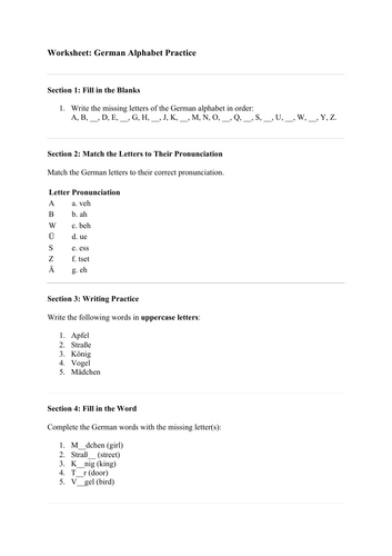 German Alphabets  worksheet