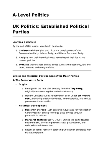 Established Political Parties - A-Level Politics