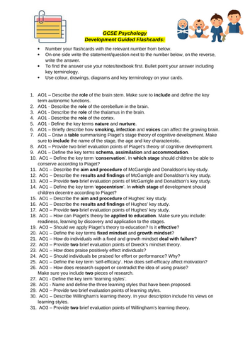 AQA GCSE Psychology Development Guided Flashcards