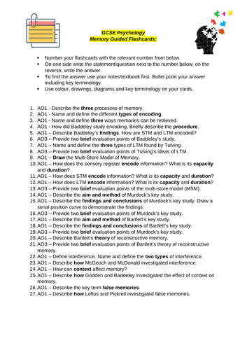 AQA GCSE Psychology Memory Guided Flashcards