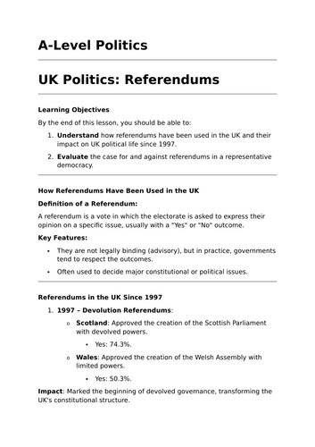 Referendums - A-Level Politics