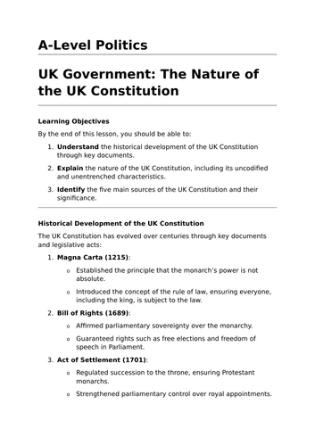 The Nature of the UK Constitution - A-Level Politics