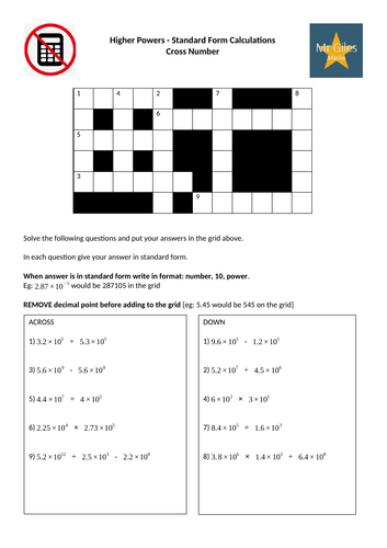 Higher Powers Topic Cross Number Bundle