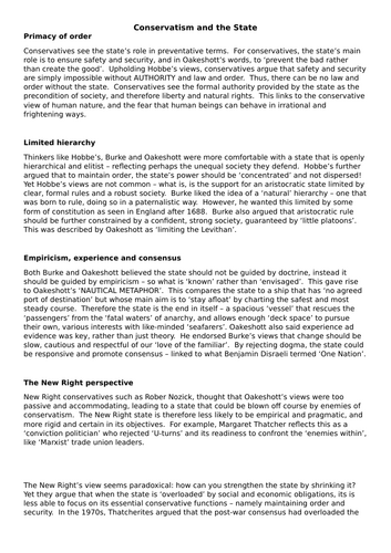 AQA Politics 7152/3 - conservatism and the state