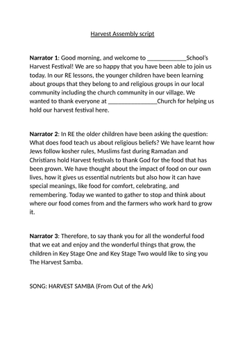 Harvest Festival Script