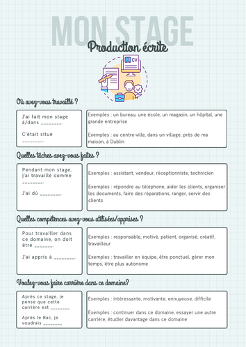 Mon Stage - Sentence Builder Worksheet (Work Experience)