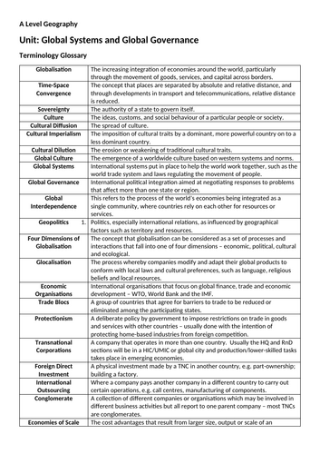 GS&GG Terminology Glossary/Flashcards - AQA A Level Geography