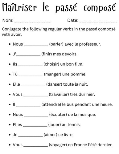 Maîtriser le passé composé - passe compose in french exercises