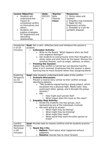 How to deal with conflict in the classroom- lesson