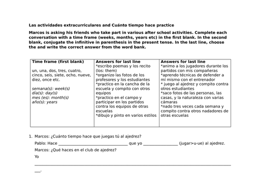 Las actividades extracurriculares and Cuánto tiempo hace practice