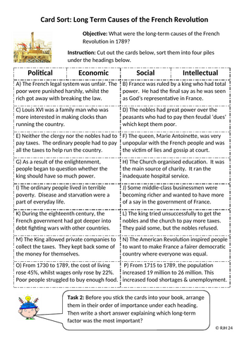 French Revolution: Long Term Causes (Card Sort)