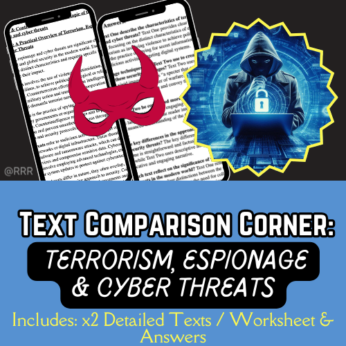 GCSE & IGCSE Terrorism, Espionage & Cyber Threats: Compare & Contrast Texts: Worksheet with Answers