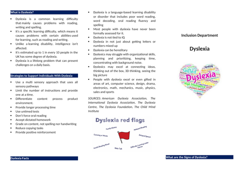 Leaflets on ADHD and Dyslexia (seperate)