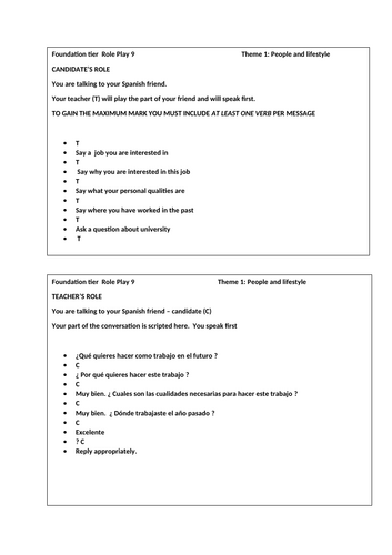 GCSE Spanish 2026 Roleplay 'tents' Foundation