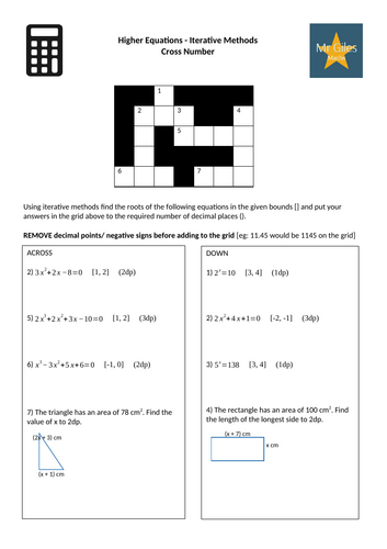 Higher Equations - Iterative Methods Cross Number