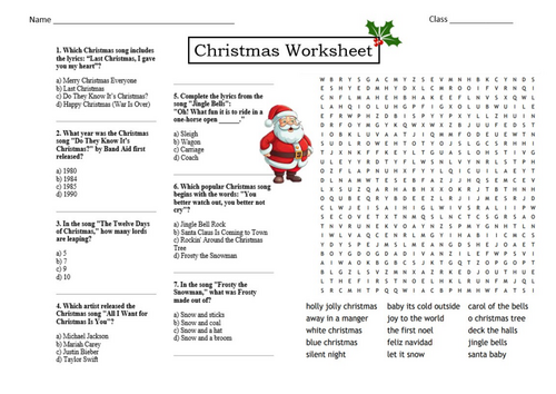 Christmas Cover Worksheet