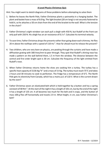 A Level Physics Christmas Quiz