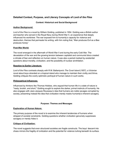Lord of The Flies Grade 9 Context and Purpose