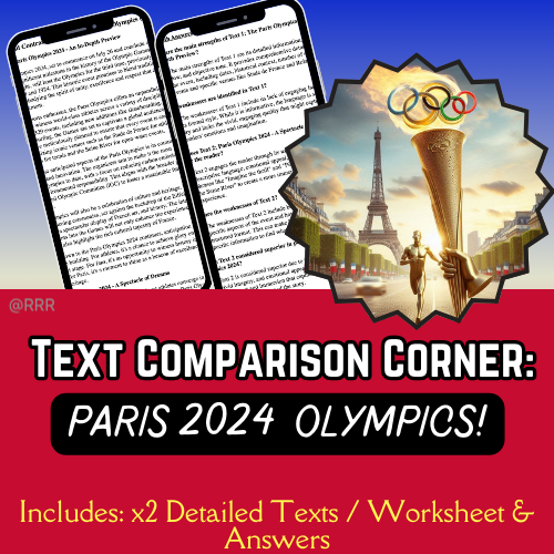 IGCSE & GCSE English: “Paris Olympics 2024: Compare & Contrast Texts + Worksheet & Answers" for Kids