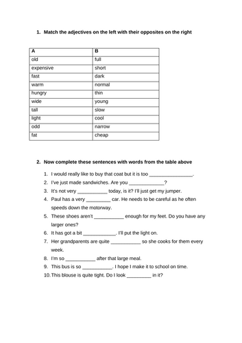 ESL Opposite adjectives