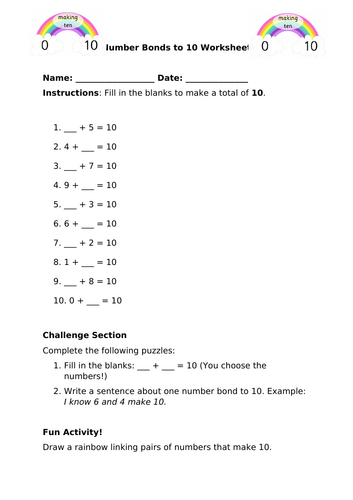 Number Bonds to 10