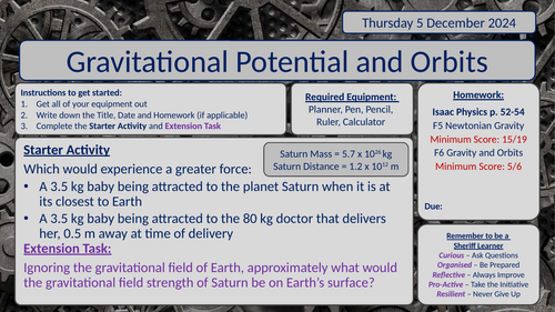 Gravitational Potential & Orbits Lesson