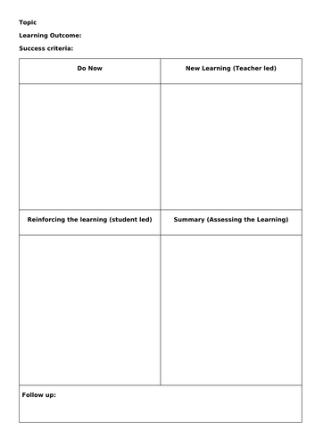 4-box Lesson Plan template