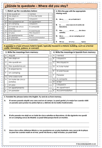 AQA GCSE Spanish: mis últimas vacaciones - bundle of worksheets