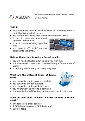 ASDAN Short Course English - Email Task