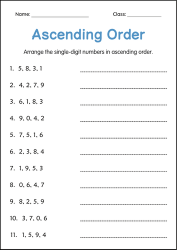 Ascending Order 1 to 1000 Number Math Worksheets for Grade 1, 2, 3