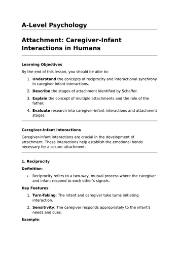 Caregiver-Infant Interactions - A-Level Psychology Lesson