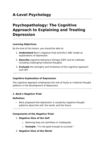 Explaining and Treating Depression - A-Level Psychology Lesson