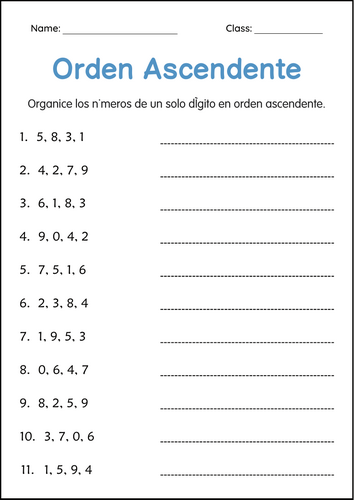 Orden Ascendente 1 a 1000 Número - Ascending Order 1 to 1000 Number Worksheets in spanish