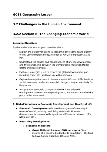 The Changing Economic World - GCSE Geography Lesson