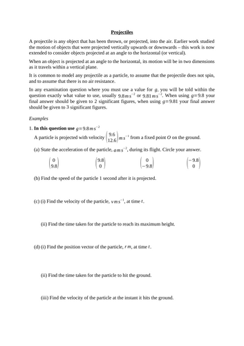 Projectiles (new A level maths)